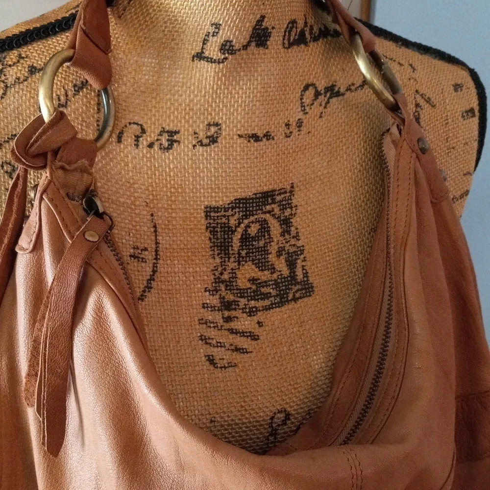 Topshop Brown Leather Hobo Shoulder Bag Slouchy Boho Tote Purse